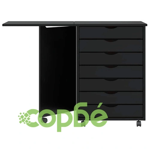 Подвижен шкаф с бюро MOSS от масивна борова дървесина - Черен, 105,5 x 39 x 74,5 см ➤ топ цена ➤ sorbe.bg