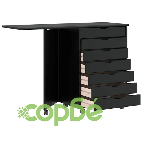 Подвижен шкаф с бюро MOSS от масивна борова дървесина - Черен, 105,5 x 39 x 74,5 см ➤ топ цена ➤ sorbe.bg