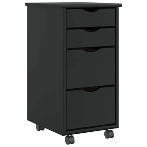 Подвижен Шкаф с 4 Чекмеджета MOSS - Черен от Масивно Борово Дърво 34x39x65,5 см