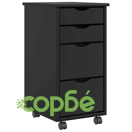 Подвижен Шкаф с 4 Чекмеджета MOSS - Черен от Масивно Борово Дърво 34x39x65,5 см ➤ топ цена ➤ sorbe.bg