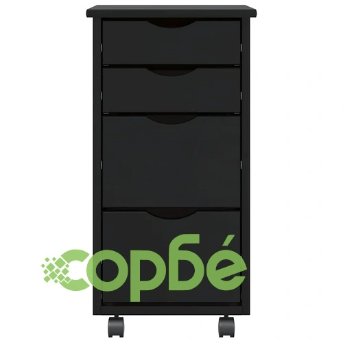 Подвижен Шкаф с 4 Чекмеджета MOSS - Черен от Масивно Борово Дърво 34x39x65,5 см ➤ топ цена ➤ sorbe.bg