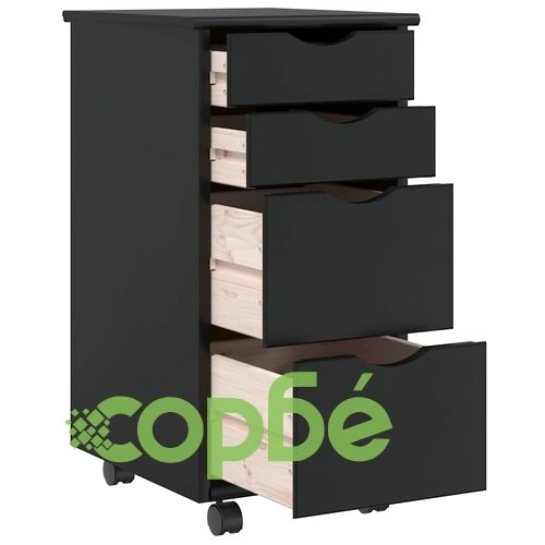 Подвижен Шкаф с 4 Чекмеджета MOSS - Черен от Масивно Борово Дърво 34x39x65,5 см ➤ топ цена ➤ sorbe.bg