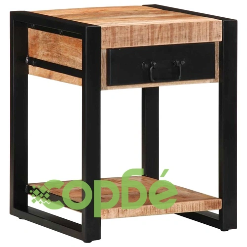 Странична маса от масивно манго дърво 40x40x50 см с чекмедже и рафт ➤ топ цена ➤ sorbe.bg