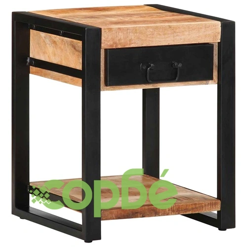 Странична маса от масивно манго дърво 40x40x50 см с чекмедже и рафт ➤ топ цена ➤ sorbe.bg