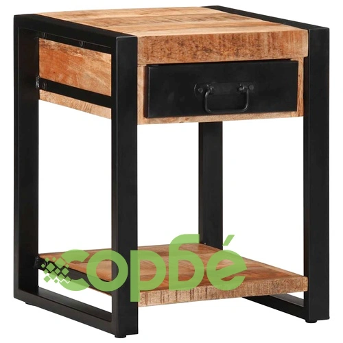 Странична маса от масивно манго дърво 40x40x50 см с чекмедже и рафт ➤ топ цена ➤ sorbe.bg