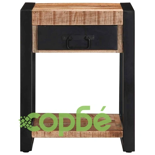 Странична маса от масивно манго дърво 40x40x50 см с чекмедже и рафт ➤ топ цена ➤ sorbe.bg