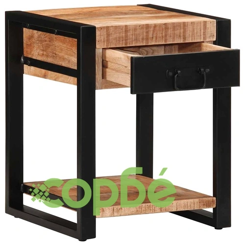 Странична маса от масивно манго дърво 40x40x50 см с чекмедже и рафт ➤ топ цена ➤ sorbe.bg