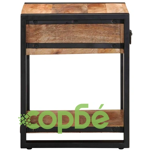 Странична маса от масивно манго дърво 40x40x50 см с чекмедже и рафт ➤ топ цена ➤ sorbe.bg