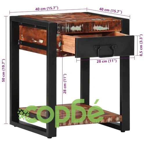 Странична маса Multicolour 40x40x50 см от масивна регенерирана дървесина ➤ топ цена ➤ sorbe.bg