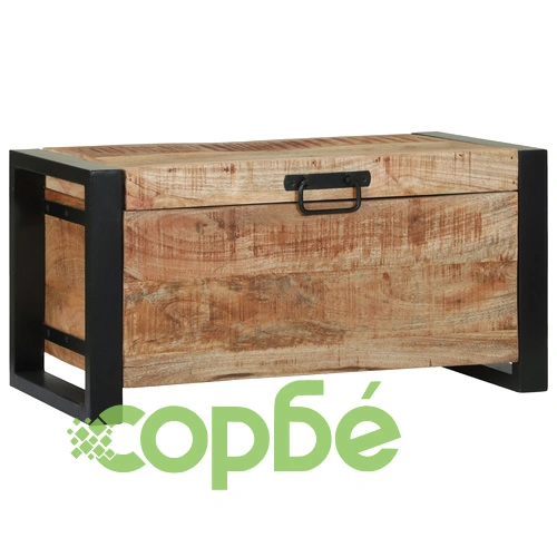 Кутия за съхранение 60x30x30см от масивно мангово дърво с черна метална рамка ➤ топ цена ➤ sorbe.bg