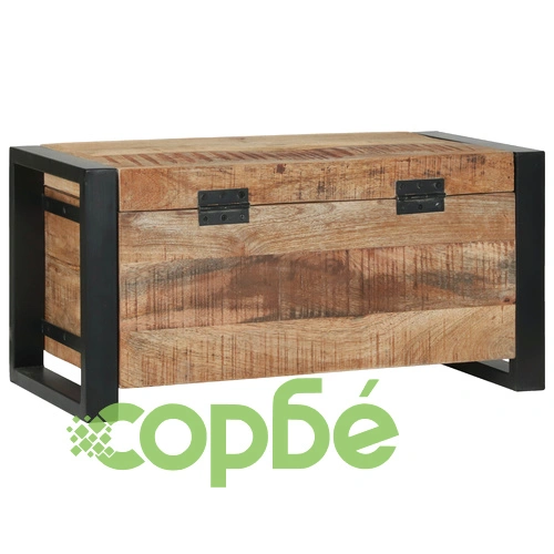 Кутия за съхранение 60x30x30см от масивно мангово дърво с черна метална рамка ➤ топ цена ➤ sorbe.bg