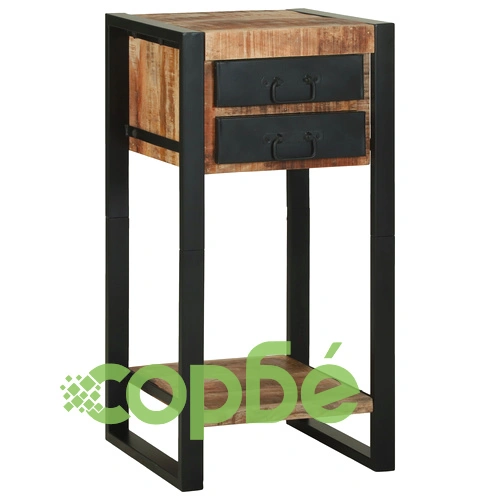 Крайни масички от масивно мангово дърво с черни метални акценти, 40 x 40 x 80 см ➤ топ цена ➤ sorbe.bg