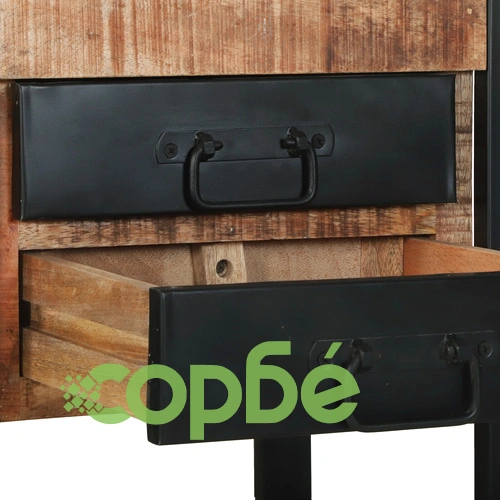 Крайни масички от масивно мангово дърво с черни метални акценти, 40 x 40 x 80 см ➤ топ цена ➤ sorbe.bg