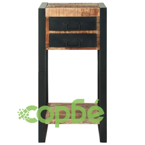 Крайни масички от масивно мангово дърво с черни метални акценти, 40 x 40 x 80 см ➤ топ цена ➤ sorbe.bg