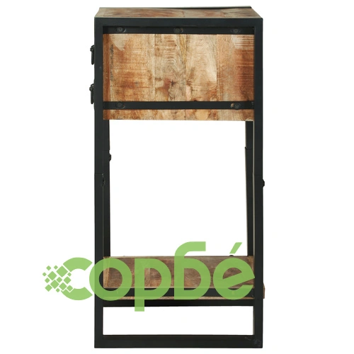 Крайни масички от масивно мангово дърво с черни метални акценти, 40 x 40 x 80 см ➤ топ цена ➤ sorbe.bg