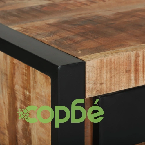 Крайни масички от масивно мангово дърво с черни метални акценти, 40 x 40 x 80 см ➤ топ цена ➤ sorbe.bg