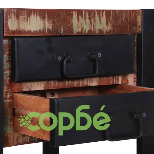 Крайна масичка от рециклирана дървесина с 2 чекмеджета 40x40x80 см ➤ топ цена ➤ sorbe.bg