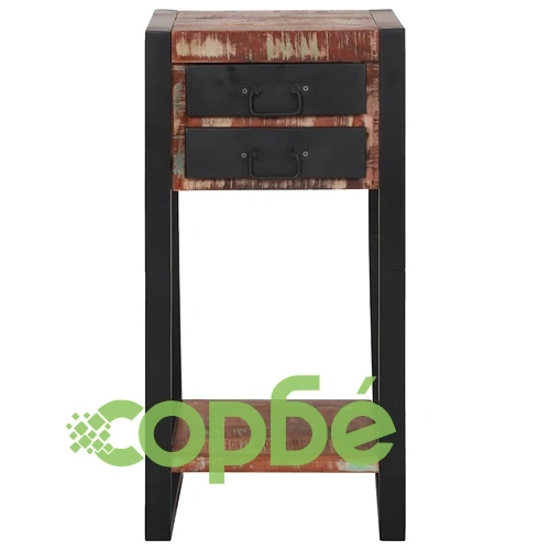 Крайна масичка от рециклирана дървесина с 2 чекмеджета 40x40x80 см ➤ топ цена ➤ sorbe.bg