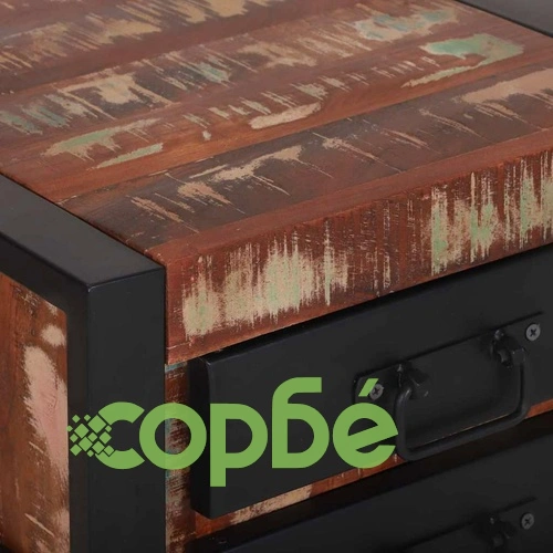 Крайна масичка от рециклирана дървесина с 2 чекмеджета 40x40x80 см ➤ топ цена ➤ sorbe.bg