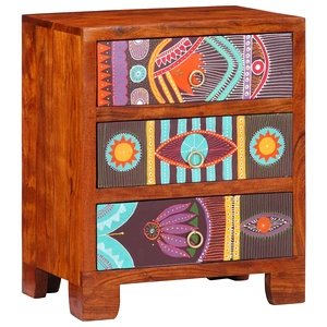 Бюфет от масивна акация с 3 чекмеджета, многоцветен, 50x35x60 см