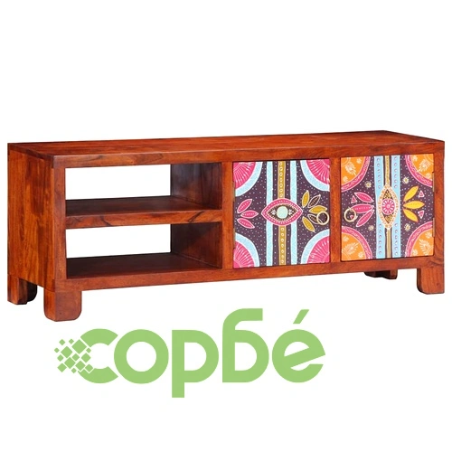 ТВ Шкаф Multicolour 110x30x40 см от Масивна Акациева Дървесина с 2 Врати ➤ топ цена ➤ sorbe.bg