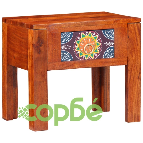 Странична маса от масивно акациево дърво 40x30x36 см - правоъгълна ➤ топ цена ➤ sorbe.bg