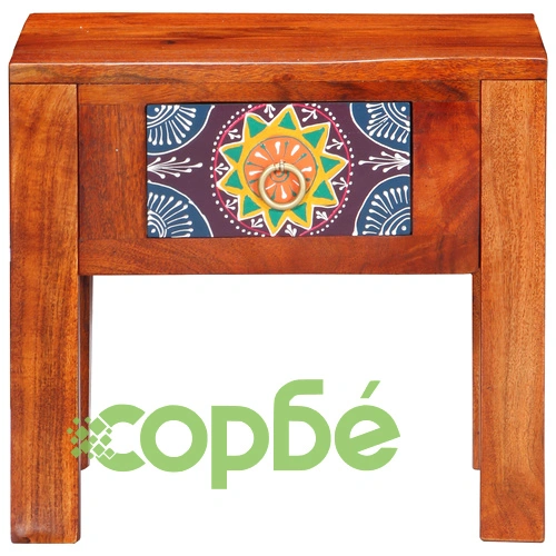 Странична маса от масивно акациево дърво 40x30x36 см - правоъгълна ➤ топ цена ➤ sorbe.bg