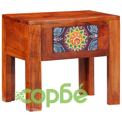 Странична маса от масивно акациево дърво 40x30x36 см - правоъгълна ➤ топ цена ➤ sorbe.bg