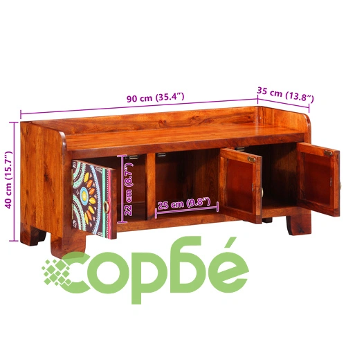 Пейка за обувки от масивна акация 90x35x40 см с 2 врати ➤ топ цена ➤ sorbe.bg