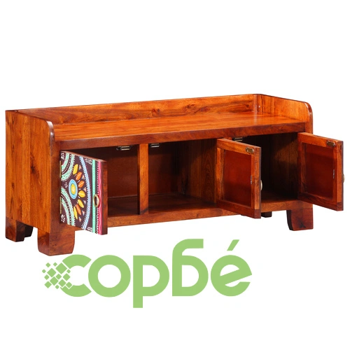Пейка за обувки от масивна акация 90x35x40 см с 2 врати ➤ топ цена ➤ sorbe.bg