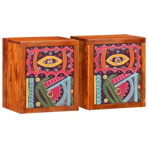 Нощни шкафчета от масивно дърво шишам с геометричен дизайн, комплект 2 бр.