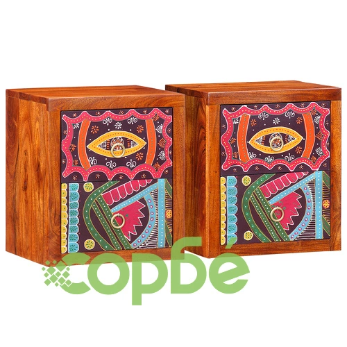 Нощни шкафчета от масивно дърво шишам с геометричен дизайн, комплект 2 бр. ➤ топ цена ➤ sorbe.bg