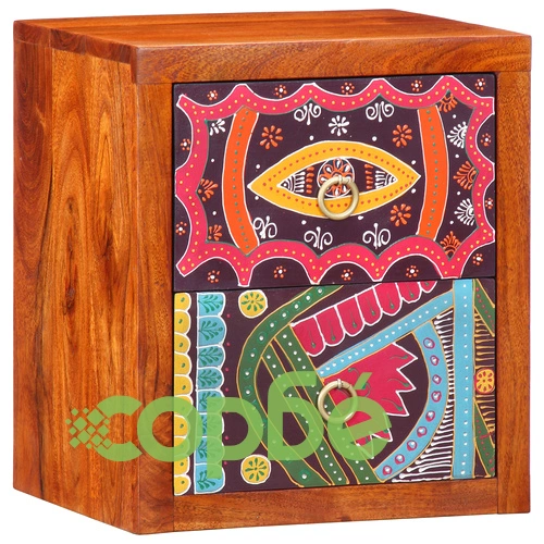 Нощни шкафчета от масивно дърво шишам с геометричен дизайн, комплект 2 бр. ➤ топ цена ➤ sorbe.bg