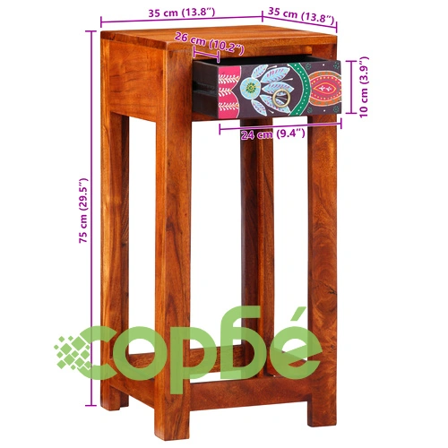 Телефонна масичка 35x35x75 см от масивна акациева дървесина ➤ топ цена ➤ sorbe.bg