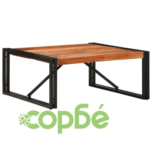 Квадратна масичка за кафе от масивна акация 80x80x35 cm с метална рамка ➤ топ цена ➤ sorbe.bg
