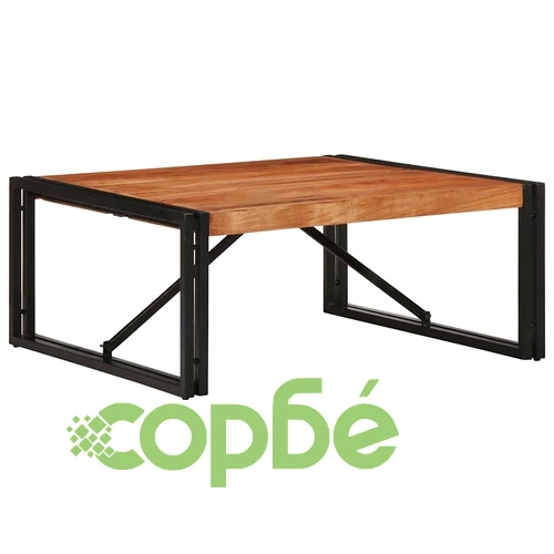 Квадратна масичка за кафе от масивна акация 80x80x35 cm с метална рамка ➤ топ цена ➤ sorbe.bg