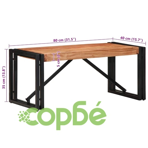 Масичка за кафе от масивна акация 80x40x35 см с метална рамка ➤ топ цена ➤ sorbe.bg