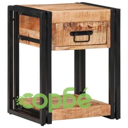 Нощно шкафче от масивно манго дърво 40x35x50 cm с метална рамка ➤ топ цена ➤ sorbe.bg