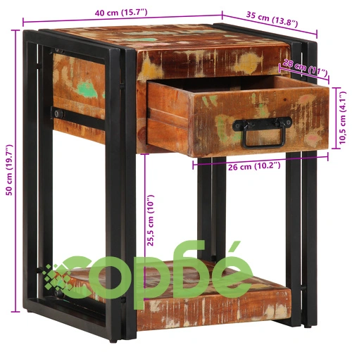 Нощно шкафче от рециклирана масивна дървесина 40x35x50 см с чекмедже ➤ топ цена ➤ sorbe.bg