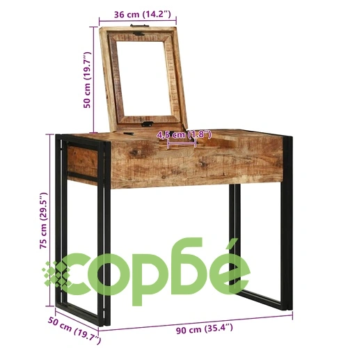 Тоалетна маса 90x50x75 см от масивна дървесина манго с чекмедже ➤ топ цена ➤ sorbe.bg