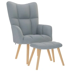 Релаксиращ стол с табуретка от текстил, светлосив, 61,5 x 69 x 95,5 см