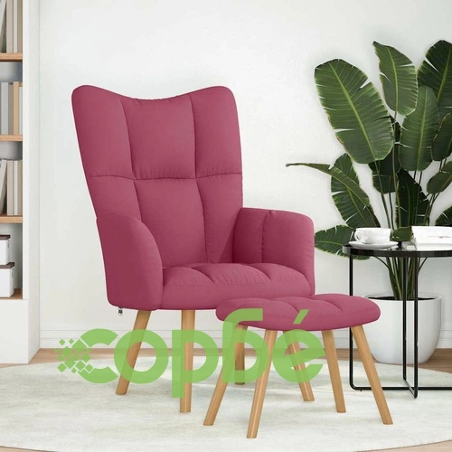 Релаксиращ стол с табуретка от текстил, виненочервен, 110 кг натоварване ➤ топ цена ➤ sorbe.bg