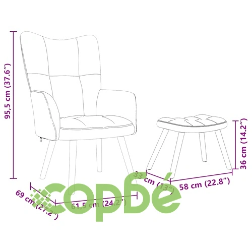 Релаксиращ стол с табуретка, син, 100% полиестер, 61,5 x 69 x 95,5 см ➤ топ цена ➤ sorbe.bg
