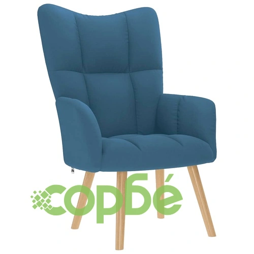 Релаксиращ стол с табуретка, син, 100% полиестер, 61,5 x 69 x 95,5 см ➤ топ цена ➤ sorbe.bg