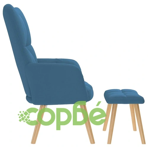 Релаксиращ стол с табуретка, син, 100% полиестер, 61,5 x 69 x 95,5 см ➤ топ цена ➤ sorbe.bg