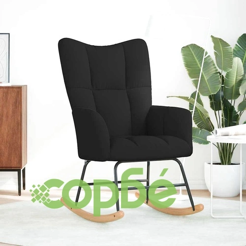 Люлеещ се стол от текстил, черен, с метална и дървена рамка, 61x78x95 см ➤ топ цена ➤ sorbe.bg