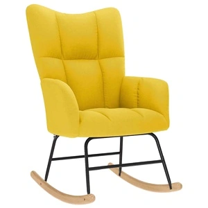 Луксозен Люлеещ се Стол от Светложълт Полиестерен Плат с Дървена и Метална Рамка