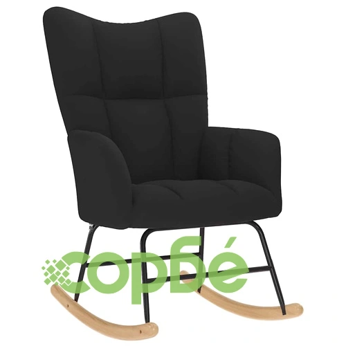 Люлеещ се стол с табуретка от черен полиестерен плат, дървена и метална рамка ➤ топ цена ➤ sorbe.bg