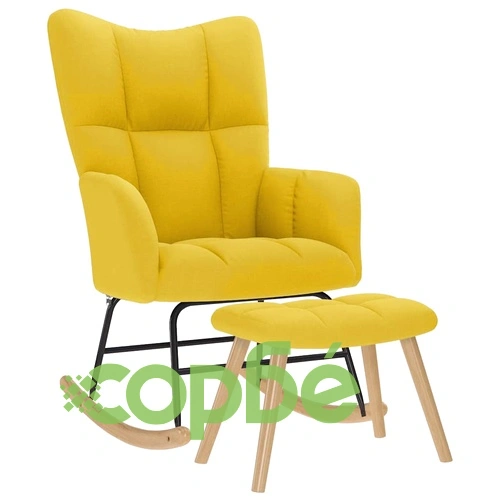 Луксозен люлеещ се стол с табуретка за крака от светложълта полиестерна тъкан ➤ топ цена ➤ sorbe.bg