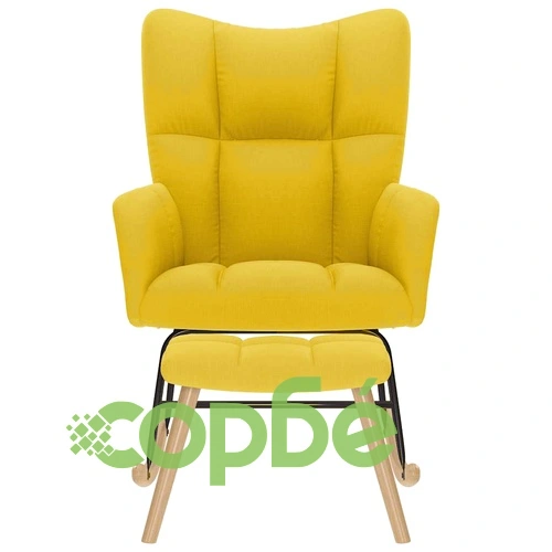 Луксозен люлеещ се стол с табуретка за крака от светложълта полиестерна тъкан ➤ топ цена ➤ sorbe.bg